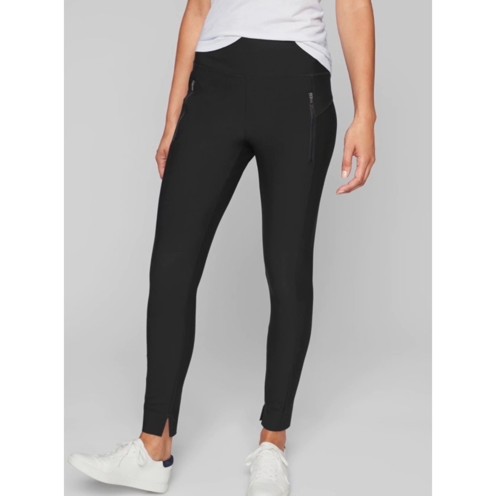 Athleta Stellar Tight‎ Leggings Womens 6 Tall Black Zip Ankle Stretch